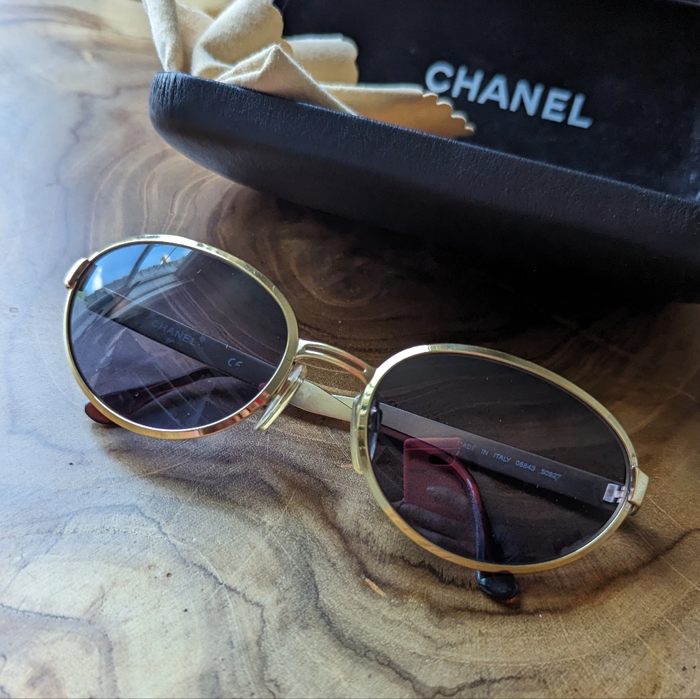 Vintage 90s CHANEL Metal Frame Oval Sunglasses